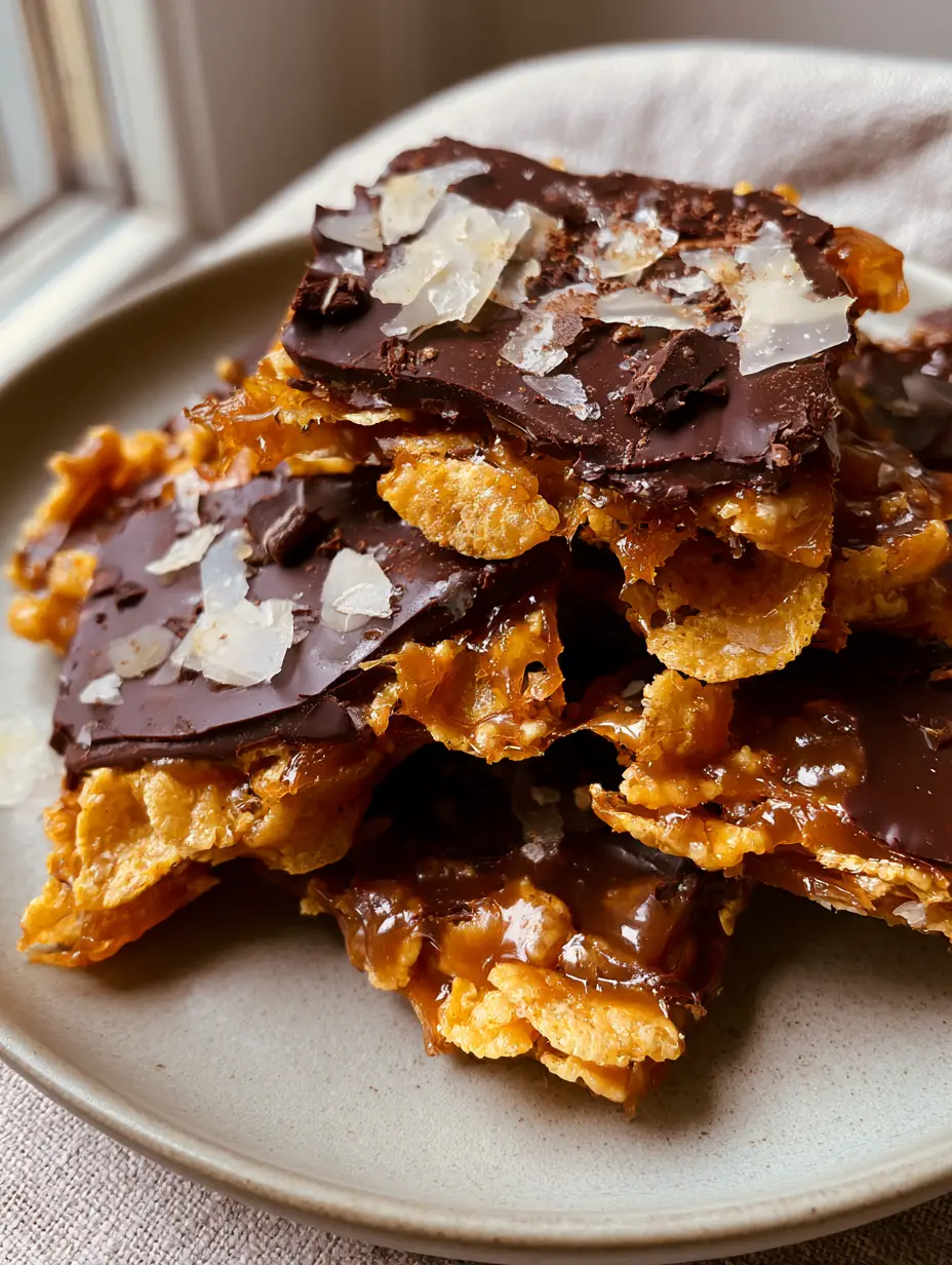 Close up view of the internal honeycomb-like structure of caramelized Cornflake Crack Crunch.