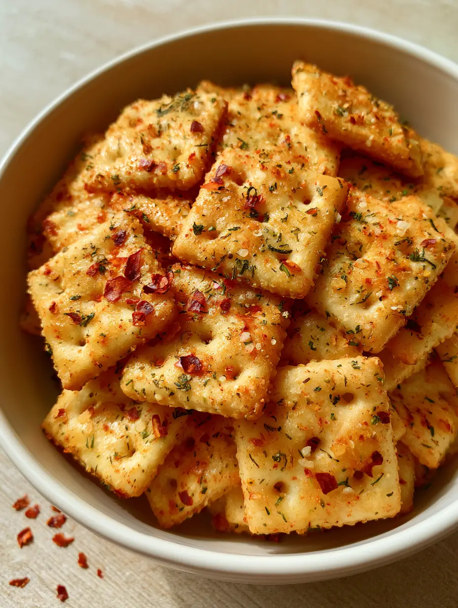 Alabama Firecrackers: The Ultimate Spicy Southern Party Snack 3 Smartphone photo of seasoned crackers at a 45-degree angle in a modern bowl. (Alabama Firecrackers)