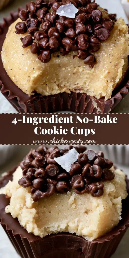 A top-down view of several Chocolate Chip Cookie Dough Cups in mini white paper liners with dark chocolate shells and flaky sea salt.