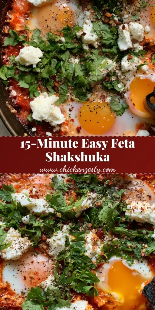 Shakshuka Recipe: The Ultimate Mediterranean Skillet Poached Eggs 5 Overhead view of a shakshuka recipe in a black skillet with jammy eggs and feta. (shakshuka recipe)