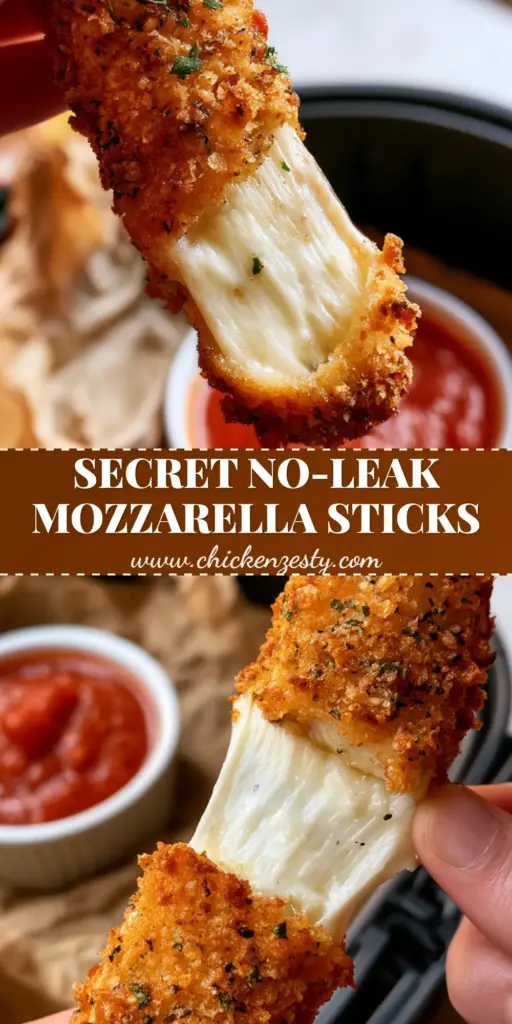 Air Fryer Mozzarella Sticks with a Crispy Double-Breaded Panko Crust 4 A handheld close-up of a double-breaded air fryer mozzarella stick showing an epic cheese pull with a golden panko crust and parsley flecks.