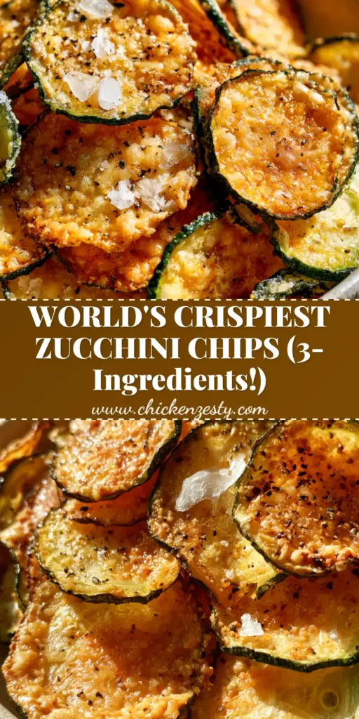 A high-angle shot of a pile of crispy Baked Zucchini Chips with toasted parmesan and thyme sprigs.