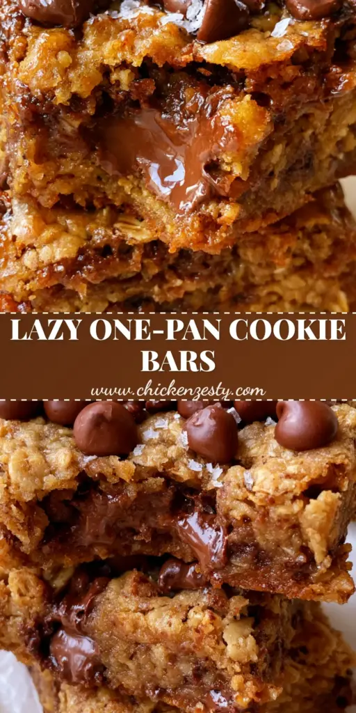 Chocolate Chip Oatmeal Cookie Bars: The Ultimate Thick and Gooey Brown Butter Recipe 4 A vertical photo of stacked Chocolate Chip Oatmeal Cookie Bars showing a soft underbaked center and melting chocolate pools on crumpled parchment.