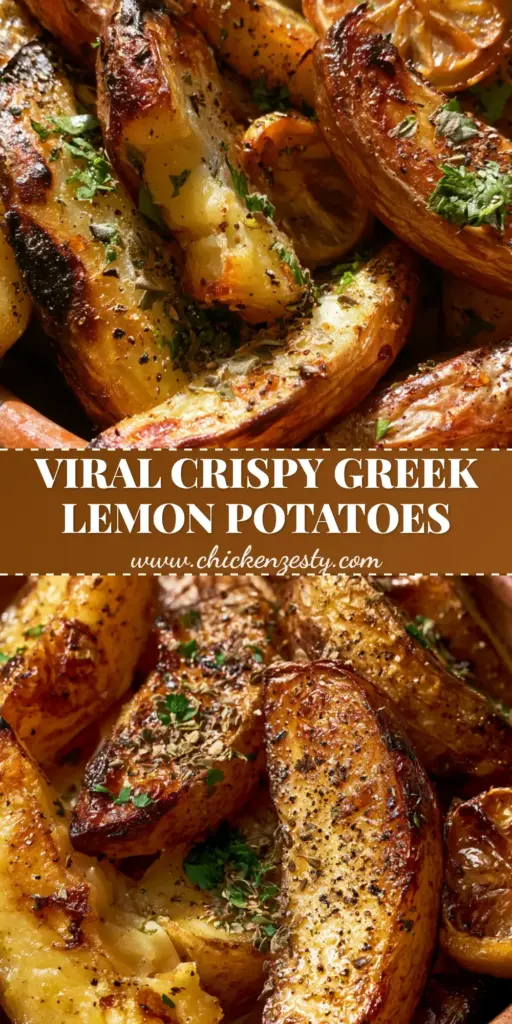 A pile of golden-brown greek potatoes in a terracotta bowl featuring charred edges and fresh parsley garnish.