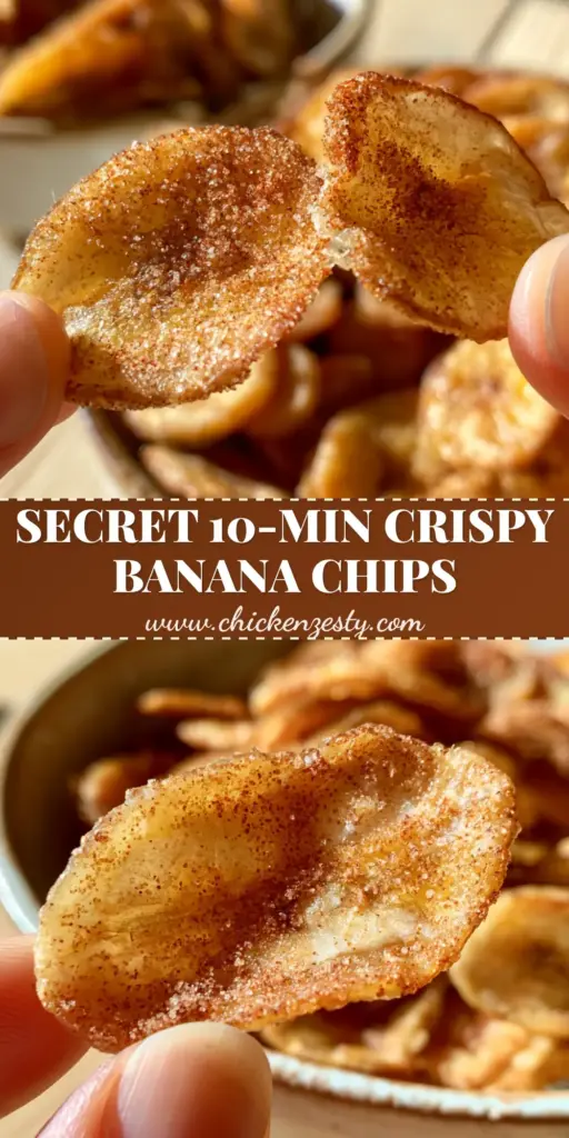 Air fryer banana chips: The Ultimate Crispy Cinnamon Sugar Snack 4 A close-up of Air fryer banana chips in a white bowl, showing golden-brown edges and a cinnamon sugar coating.