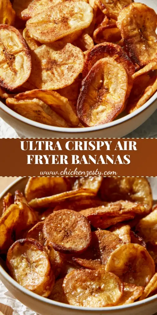A stylish matte ceramic bowl filled with crispy air-fried banana chips featuring caramelized dark-amber edges and cinnamon dust on crumpled parchment paper.
