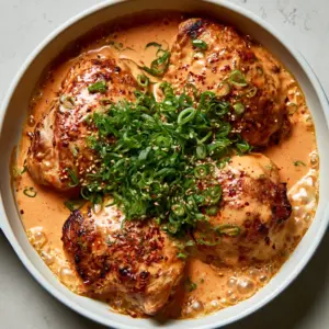A smartphone photo of Skillet Bang Bang Chicken Thighs featuring golden-brown seared meat and a thick, creamy sauce.