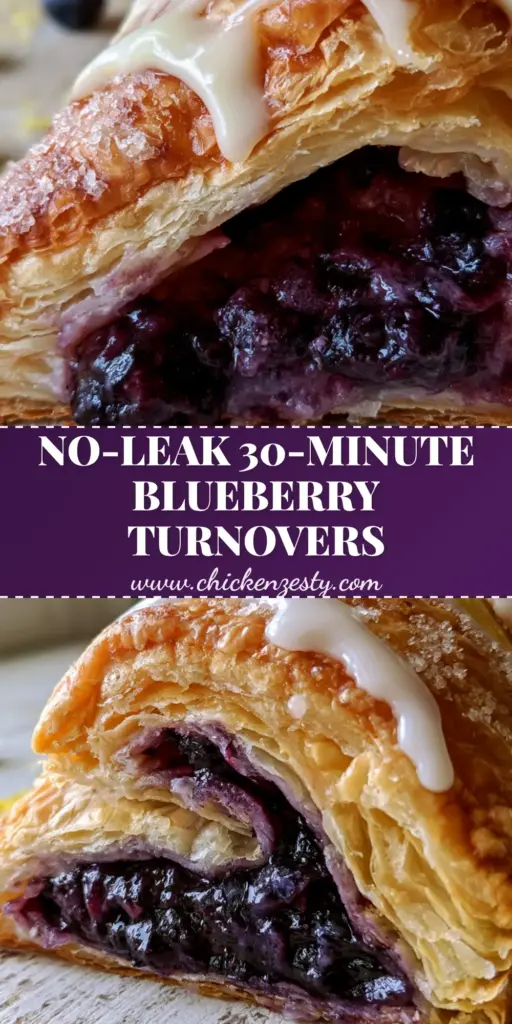 A close-up of a golden brown Blueberry Turnover with a thick white lemon glaze and sparkling sugar.