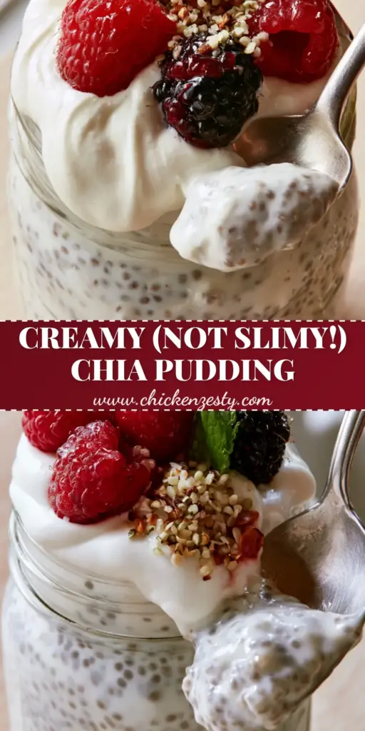 A vertical shot of a layered chia pudding jar with whipped yogurt, fresh raspberries, blackberries, and toasted hemp seeds. (chia pudding)