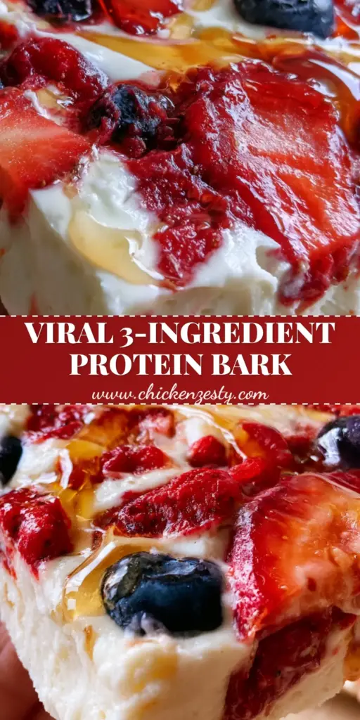 Frozen Yogurt Bark with Fresh Berries and Golden Honey Drizzle 4 Close-up of a hand holding a piece of frozen yogurt bark with strawberries, blueberries, and honey drizzle.