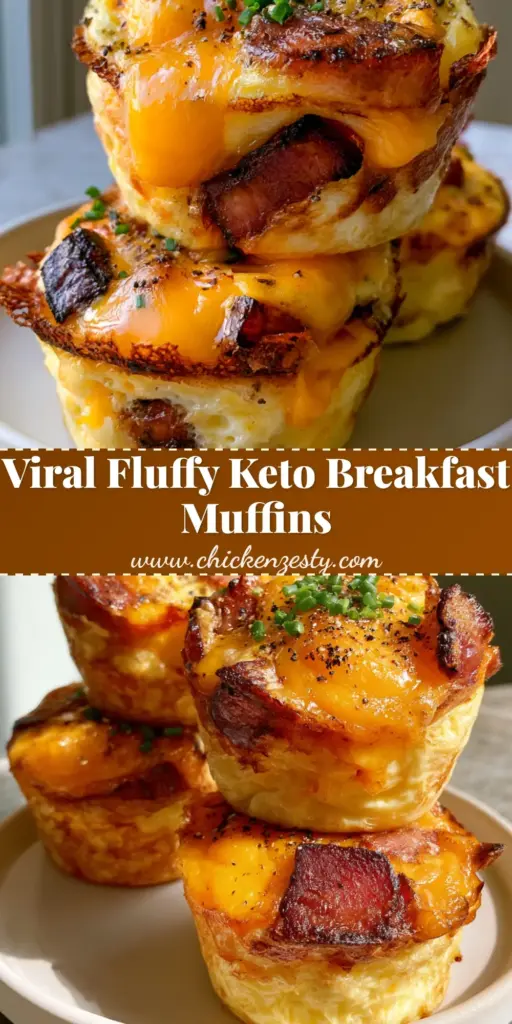 Bacon Cheddar Breakfast Muffins: The Ultimate Fluffy Egg Recipe 4 A stack of three gourmet bacon cheddar breakfast muffins with visible mahogany bacon, melted cheese, and fresh chives on an off-white plate.