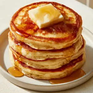 Macro close-up of american pancakes showing the porous, airy side texture and golden seared edges.