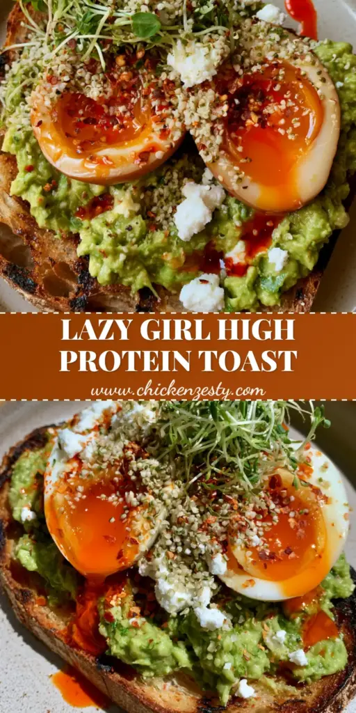 A close-up shot of healthy avocado toast featuring jammy eggs with orange yolks, hemp hearts, and a drizzle of chili oil on charred sourdough.