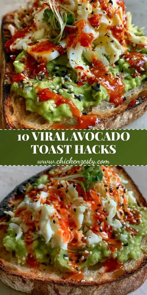 A high-angle smartphone photo of artisanal sourdough with avocado toast toppings including grated egg, chili oil, and sesame seeds.