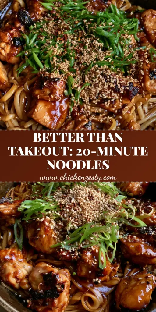 Chicken Teriyaki Noodles: The Ultimate 30-Minute Sticky Stir-Fry 3 A rustic cast iron skillet filled with glossy chicken teriyaki noodles, charred chicken chunks, and fresh green onions. (chicken teriyaki noodles)