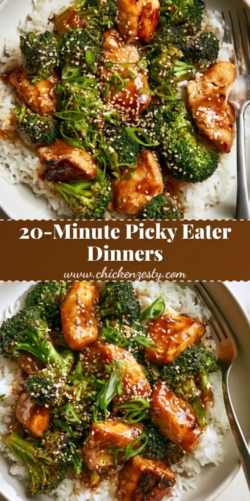 A glistening bowl of honey garlic chicken and emerald broccoli over rice, perfect for family meals.
