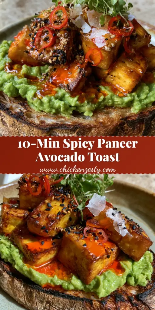 Paneer Avocado Toast: The Ultimate Spicy Fusion Breakfast 4 A handheld smartphone photo of a single slice of gourmet paneer avocado toast on a rustic plate, featuring seared paneer and chili oil.