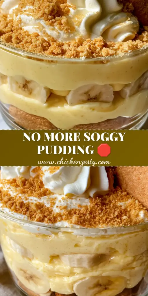 Banana Pudding with Square Shortbread and Vanilla Bean Custard Mousse 4 A side-profile macro shot of a glass trifle dish showing perfectly defined, thick layers of Southern banana pudding with square shortbread cookies.