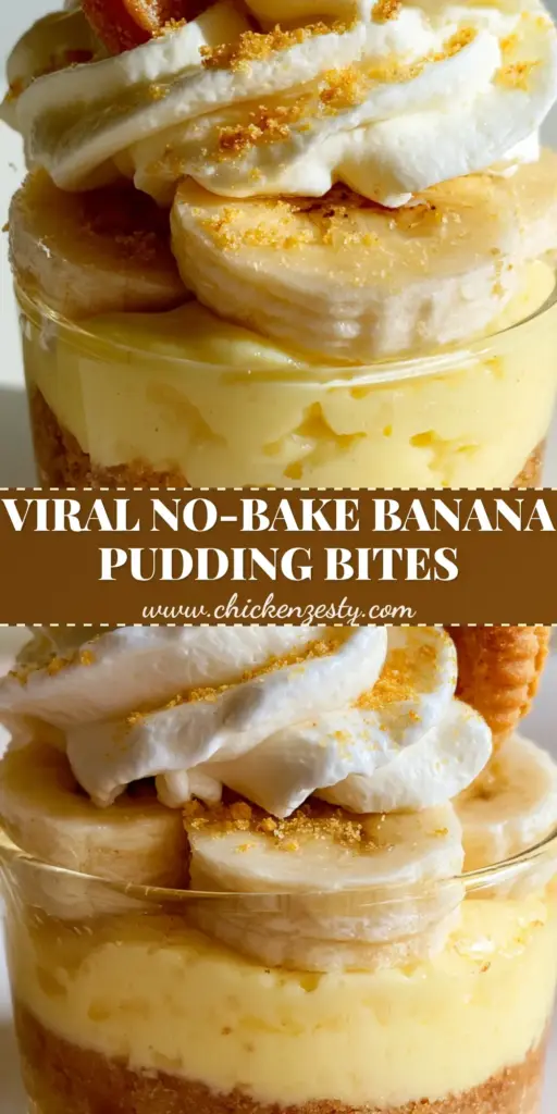 Mini Banana Pudding Cheesecakes: The Ultimate Individual Dessert Recipe 4 A close-up vertical shot of a Mini Banana Pudding Cheesecake in a glass cup with distinct layers of wafer crust, banana filling, and a whipped cream swirl.