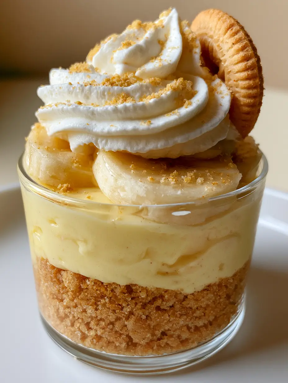 Mini Banana Pudding Cheesecakes: The Ultimate Individual Dessert Recipe 3 Handheld photo showing the vertical layers of a Mini Banana Pudding Cheesecake with a whole mini vanilla wafer cookie on top.