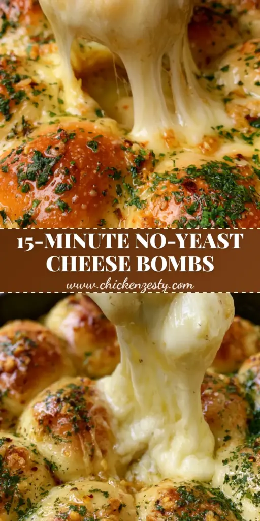 Cheesy Bombs Recipe: The Ultimate Garlic Butter Skillet Pull-Apart 4 A massive, thick, stretchy cheese pull from a golden-brown dough ball in a cast iron skillet. (Cheesy Bombs recipe)