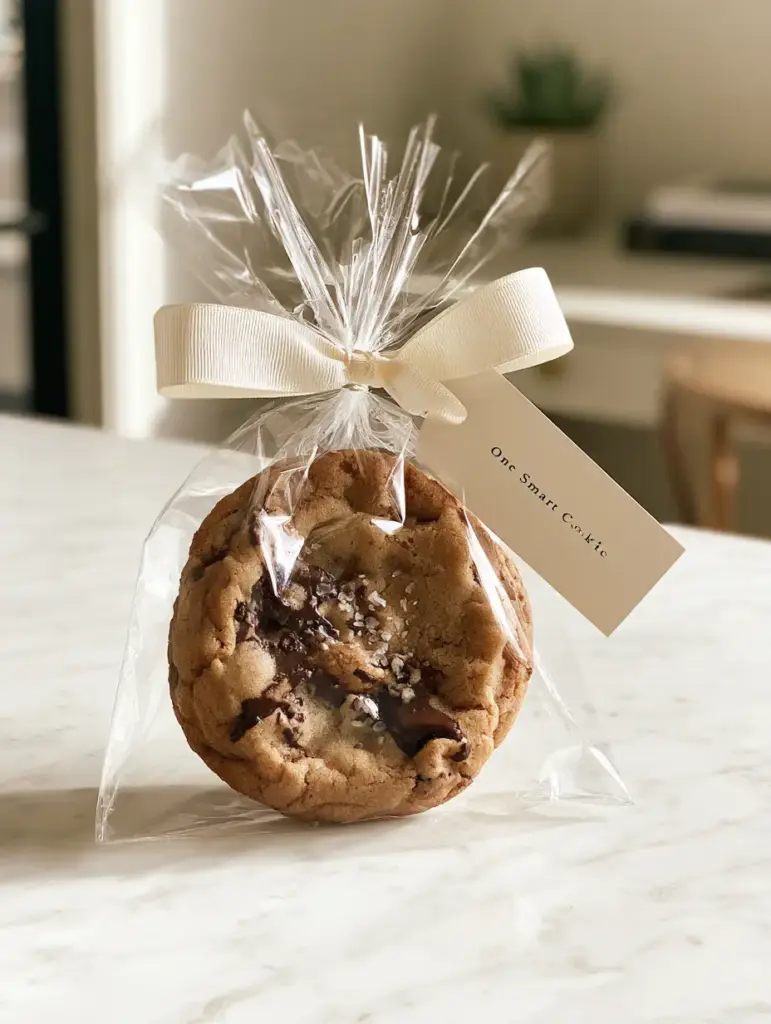 Gourmet cookies styled on a bright marble countertop with a succulent and stack of books.