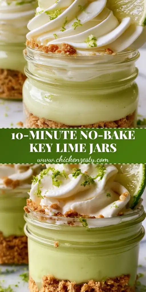 A handheld smartphone photo of two Key Lime Pie Mason Jars with thick graham cracker crusts, pale lime custard, and stiff-peak whipped cream topped with a lime wheel and zest on a marble counter.