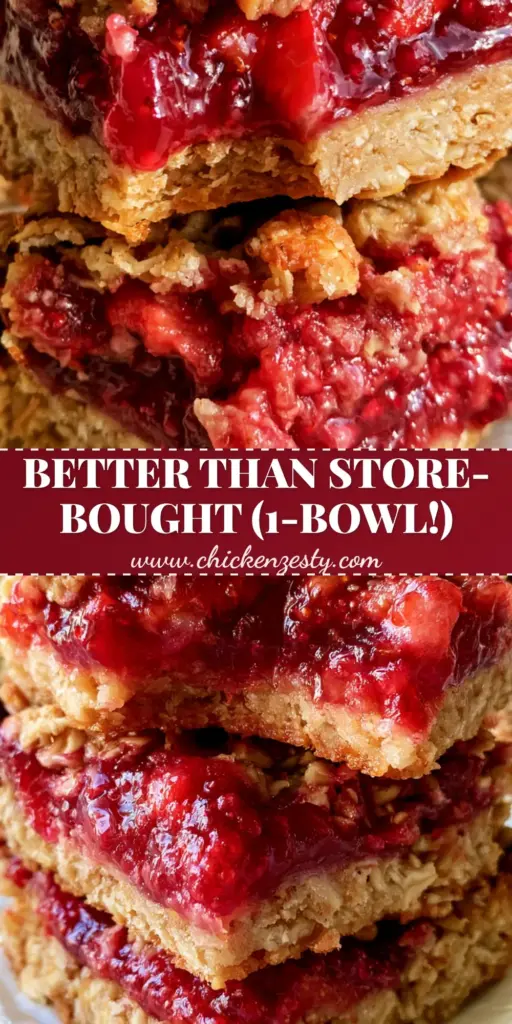 Berry Oat Bars with Strawberry Jam and Toasted Crumble 4 A stack of three thick Berry Oat Bars on crinkled parchment paper, showing a vibrant crimson strawberry jam center and golden oat crumble topping.