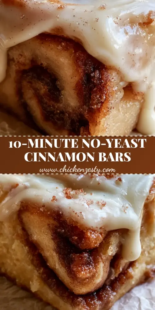 Cinnamon Roll Bars with Thick Cream Cheese Frosting 4 A close-up shot of thick cinnamon roll bars with a dark mahogany cinnamon swirl and melting white cream cheese frosting on parchment paper.