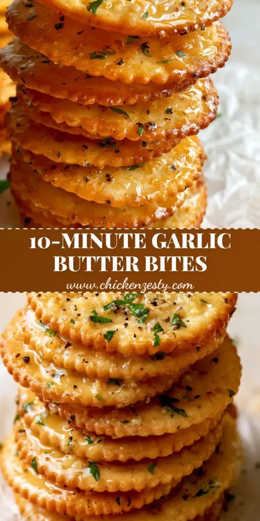 A tall stack of Garlic Ritz Snacks glazed with garlic butter and herbs on parchment paper.