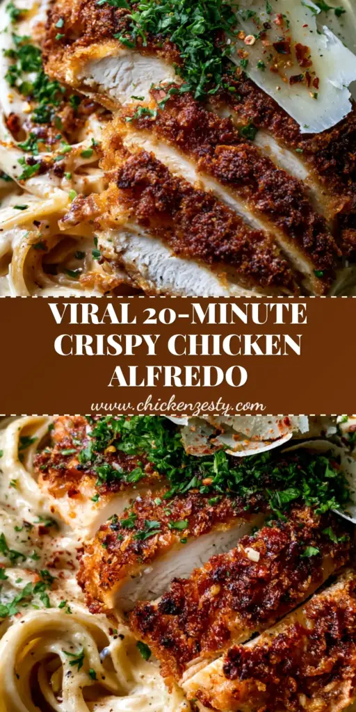 Crispy Chicken Alfredo: The Best Creamy Panko Chicken Pasta 4 A close-up of Crispy Chicken Alfredo in a black bowl with golden panko-crusted chicken and creamy pasta.