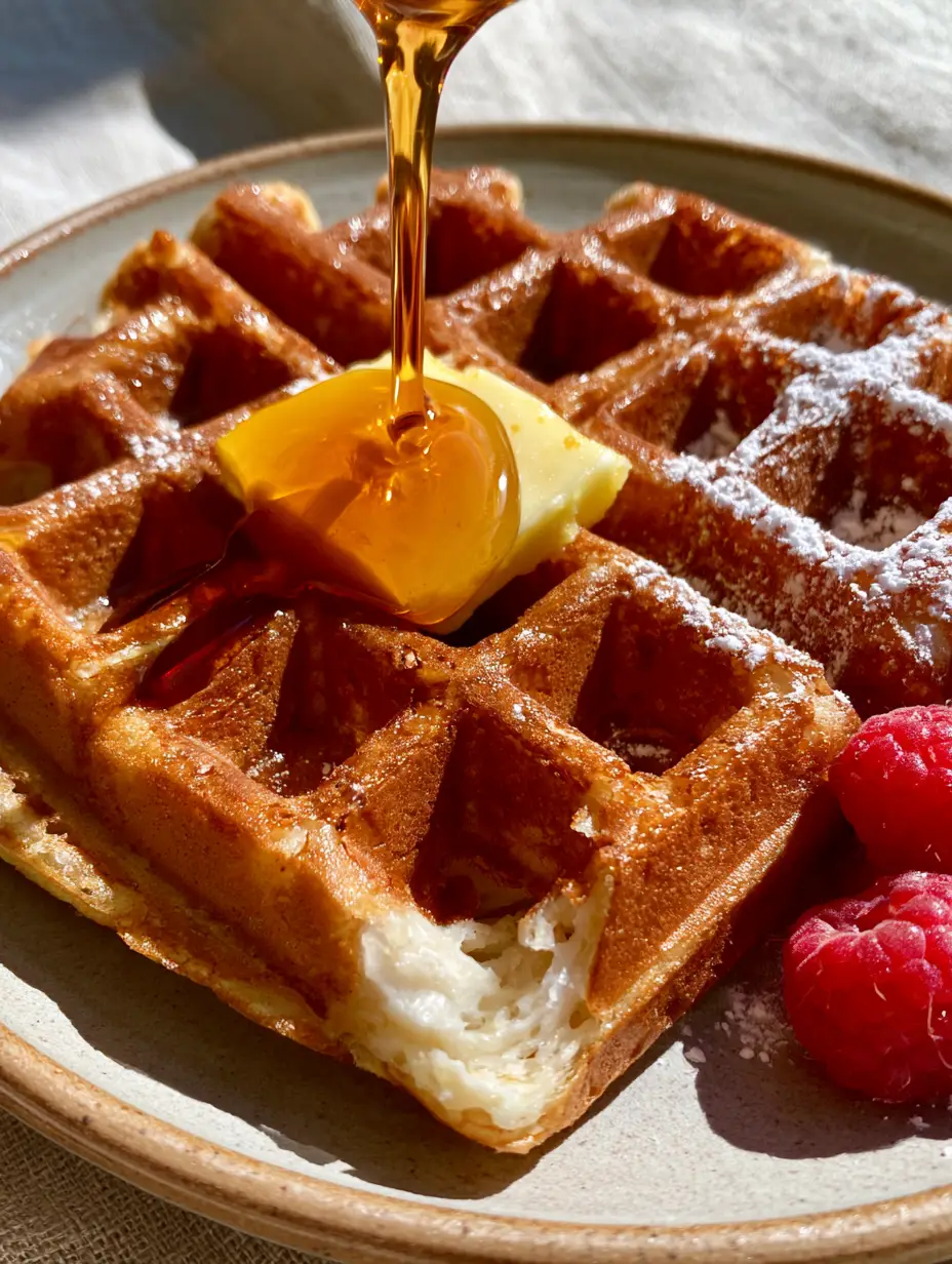 Waffle Recipes: The Ultimate Crispy Belgian Waffle Guide 4 Extreme macro close-up of a thick Belgian waffle ridge showing shattered crispy texture and melting butter. (waffle recipes)